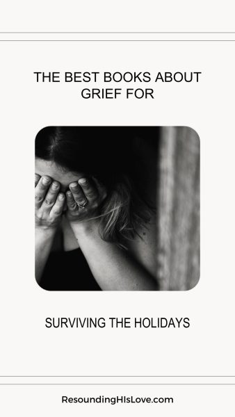 a sad dark haired woman with her hands over her eyes with test Best Books About Grief For Surviving The Holidays