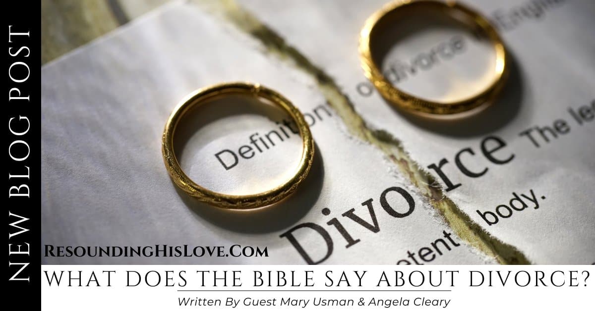 What Does The Bible Say About Divorce? Biblical Grounds For Divorce displaying two wedding rings with the word Divorce between them with a brown string between the rings